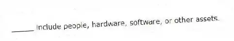 _____ include people, hardware, software, or other assets.