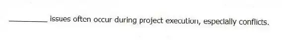 _________ issues often occur during project execution, especially conflicts.