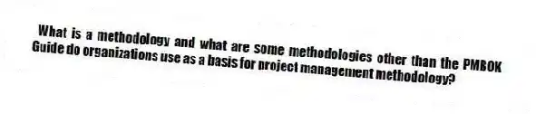 What is a methodology and what are some methodologies other than the PMBOK Guide do organizations use as a basis for project management methodology?