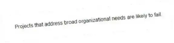 Projects that address broad organizational needs are likely to fail.