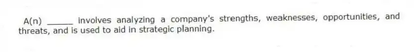 A(n) _____ involves analyzing a company's strengths, weaknesses, opportunities, and threats, and is used to aid in strategic planning.