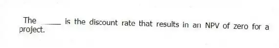 The _____ is the discount rate that results in an NPV of zero for a project.