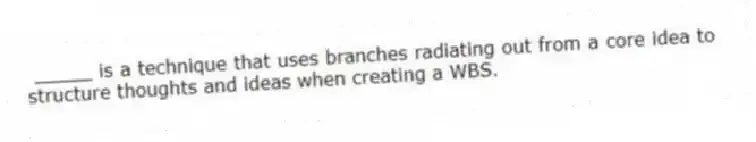 _____ is a technique that uses branches radiating out from a core idea to structure thoughts and ideas when creating a WBS.