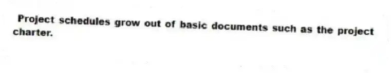 Project schedules grow out of basic documents such as the project charter.