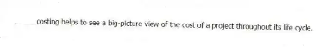 _____ costing helps to see a big-picture view of the cost of a project throughout its life cycle.