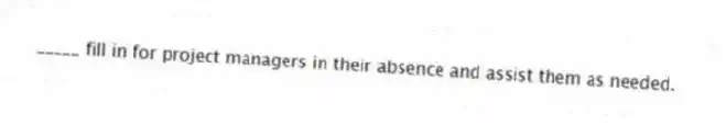 _____ fill in for project managers in their absence and assist them as needed.