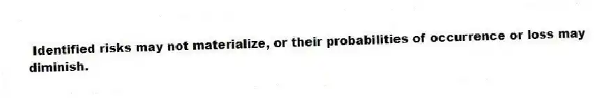 Identified risks may not materialize, or their probabilities of occurrence or loss may diminish.