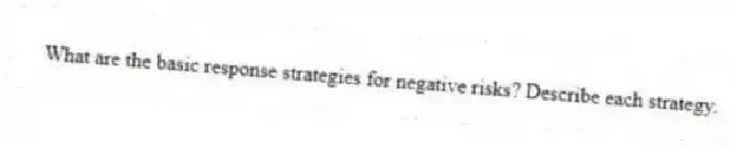 What are the basic response strategies for negative risks? Describe each strategy.