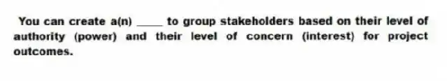 You can create a(n) _____ to group stakeholders based on their level of authority (power) and their level of concern (interest) for project outcomes.