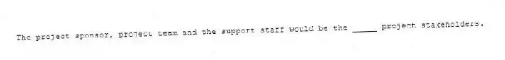The project sponsor, project team and the support staff would be the _____ project stakeholders.