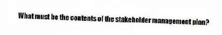 What must be the contents of the stakeholder management plan?