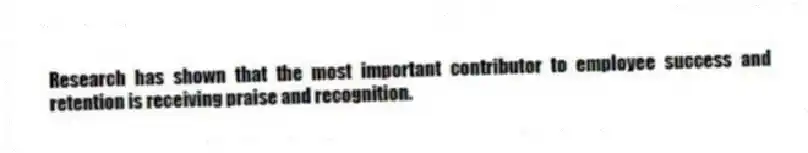 Research has shown that the most important contributor to employee success and retention is receiving praise and recognition.