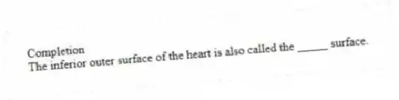 Completion
-The inferior outer surface of the heart is also called the _____ surface.