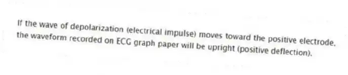 If the wave of depolarization (electrical impulse) moves toward the positive electrode, the waveform recorded on ECG graph paper will be upright (positive deflection).