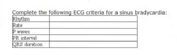 Complete the following ECG criteria for a sinus bradycardia: