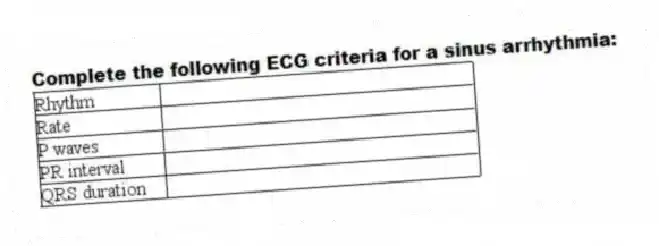 Complete the following ECG criteria for a sinus arrhythmia: