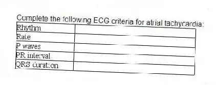 Complete the following ECG criteria for atrial tachycardia:
 