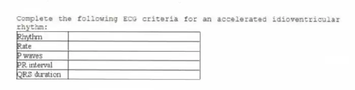 Complete the following ECG criteria for an accelerated idioventricular rhythm: