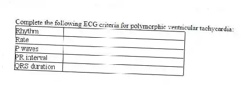 Complete the following ECG criteria for polymorphic ventricular tachycardia:
