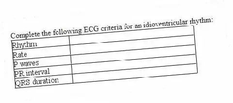 Complete the following ECG criteria for an idioventricular rhythm:
