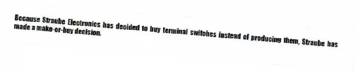 Because Straube Electronics has decided to buy terminal switches instead of producing them, Straube has made a make-or-buy decision.