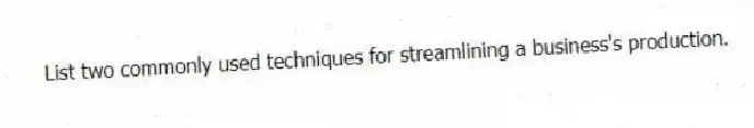 List two commonly used techniques for streamlining a business's production.