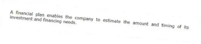 A financial plan enables the company to estimate the amount and timing of its investment and financing needs.