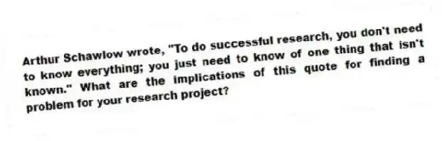 Arthur Schawlow wrote, "To do successful research, you don't need to know everything; you just need to know of one thing that isn't known." What are the implications of this quote for finding a problem for your research project?
