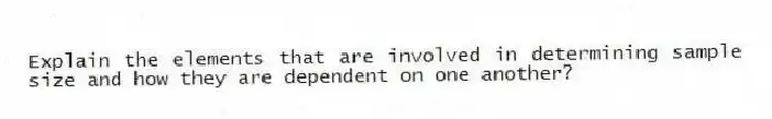Explain the elements that are involved in determining sample size and how they are dependent on one another?