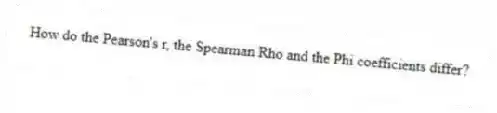 How do the Pearson's r, the Spearman Rho and the Phi coefficients differ?