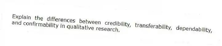 Explain the differences between credibility, transferability, dependability, and confirmability in qualitative research.