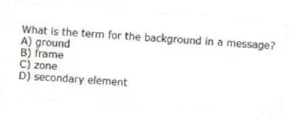 What is the term for the background in a message?
A) ground
B) frame
C) zone
D) secondary element