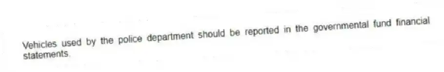 Vehicles used by the police department should be reported in the governmental fund financial statements.