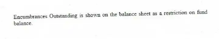 Encumbrances Outstanding is shown on the balance sheet as a restriction on fund balance.