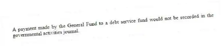A payment made by the General Fund to a debt service fund would not be recorded in the governmental activities journal.