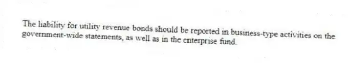 The liability for utility revenue bonds should be reported in business-type activities on the government-wide statements, as well as in the enterprise fund.