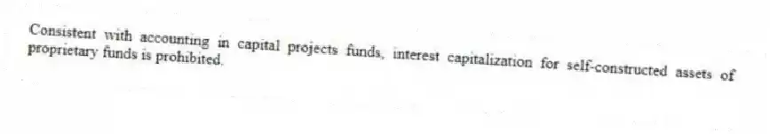 Consistent with accounting in capital projects funds, interest capitalization for self-constructed assets of proprietary funds is prohibited.