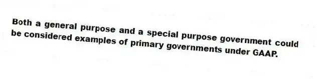 Both a general purpose and a special purpose government could be considered examples of primary governments under GAAP.