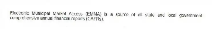 Electronic Municipal Market Access (EMMA) is a source of all state and local government comprehensive annual financial reports (CAFRs).