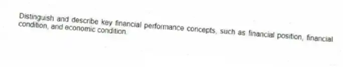 Distinguish and describe key financial performance concepts, such as financial position, financial condition, and economic condition.
