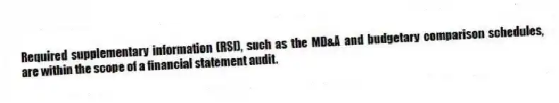 Required supplementary information (RSI), such as the MD&A and budgetary comparison schedules, are within the scope of a financial statement audit.