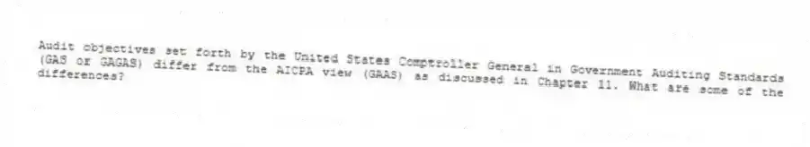 Audit objectives set forth by the United States Comptroller General in Government Auditing Standards (GAS or GAGAS) differ from the AICPA view (GAAS) as discussed in Chapter 11. What are some of the differences?