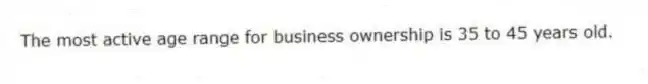 The most active age range for business ownership is 35 to 45 years old.