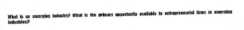What is an emerging industry? What is the primary opportunity available to entrepreneurial firms in emerging industries?