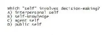Which "self" involves decision-making?
A) interpersonal self
B) self-knowledge
C) agent self
D) public self