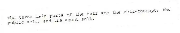 The three main parts of the self are the self-concept, the public self, and the agent self.