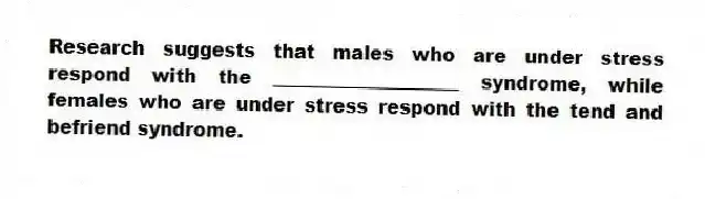 Research suggests that males who are under stress respond with the ____________________ syndrome, while females who are under stress respond with the tend and befriend syndrome.
