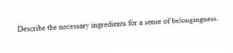 Describe the necessary ingredients for a sense of belongingness.