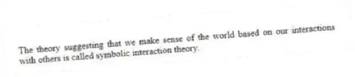 The theory suggesting that we make sense of the world based on our interactions with others is called symbolic interaction theory.