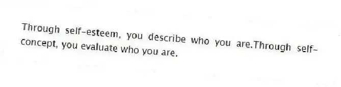 Through self-esteem, you describe who you are.Through self-concept, you evaluate who you are.
